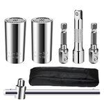Universal Socket, Upgraded Universal Socket Wrench Tool Sets 7-19mm , 6pcs Universal Socket Grip With Power Drill Adapter Sliding Bar T-handle Wrench Best Gift For Men