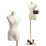 Female Mannequin Dress Form Torso, 47"-83" Height Adjustable Display Mannequin Body with Metal Stand, Retro Manikin for Sewing Clothing Jewelry Market Shop (White, A)