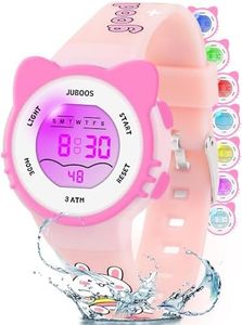 Juboos Kid's Digital Watch for Boys and Girls, Cat Waterproof LCD Digital Sports Kids Watch with 7 Color LED Lights, Stopwatch, Alarm