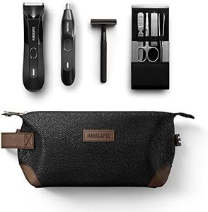 MANSCAPED® The Tool Box 4.0 Contains: The Lawn Mower® 4.0 Electric Trimmer, The Weed Whacker® 2.0 Nose & Ear Hair Trimmer, The Plow® 2.0, The Shears Four Piece Luxury Nail Kit, The Shed Toiletry Bag