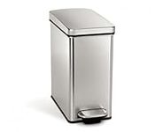 simplehuman 10 Liter / 2.6 Gallon Stainless Steel Bathroom Slim Profile Trash Can, Brushed Stainless Steel