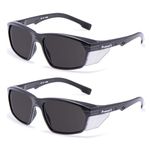 ProtectX Super Light Safety Glasses, Voyager Tinted Smoke Scratch Resistant Anti-Fog Lenses, Black Retro Frames, ANSI Z87.1 Rated, UV Protection, Rubber Nose Pads, Temple Guards 2 Pack