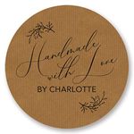 Personalised Floral 'Handmade With Love' Stickers/Labels for Crafters, Bakeries and Small Businesses (37mm (35 per sheet), Personalised, Brown)