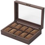 READAEER Watch Box 10-Slots with Real Glass Topped,Wood Grain PU Watch Display Storage Case,as a Gift for lovers