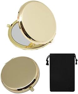 Round Mirror Compact Mirror Mini Folding Mirror Portable Mirror for Women Girls Travel Daily Use(2 x 1x Magnification) (Golden)