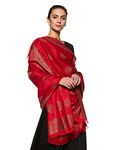 Weavers Villa Women's Poly Wool Border Motifs Shawl (Red), 100cm X 200cm