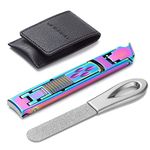 VOGARB Portable Nail Clippers for Thick Nails Ultra Slim Folding Safety Lock Wide Jaw Opening Cutter with File Travel Double Head Curved and Bevel Trimmer for Toenail Fingernail (Rainbow with File)