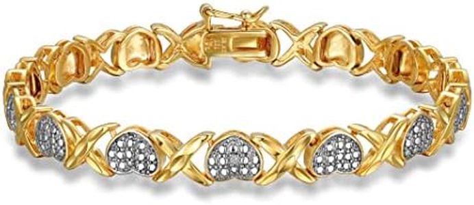 18k Gold Plated Sterling Silver Two Tone Diamond Accent and Illusion XO Heart Bracelet, 7.5"