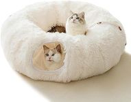 HIPIPET Winter Plush Cat Tunnel with Cat Bed for Indoor Cats,Multifunctional Cat Toys for Small Medium Large Cat.(White)