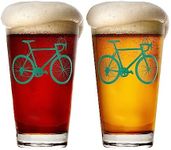 Greenline Goods - Bicycle Beer Glasses (Set of 2) |16 oz Drinkware with Colorful Cyclist Designs | Premium Decorative Glassware | Unique Gifts for Cyclists & Bike Riders [Green]