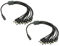 SOLTECH 2-Pack 8 Way DC Power Supply Splitter for Security Cameras 20AWG Main Cable 1 Female to 8 Male 5.5 * 2.1mm Y Adaptor for CCTV Surveillance Cameras