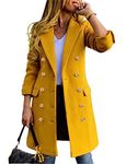 IDEALSANXUN Womens Fall Winter Wool Coats Double Breasted Midi Peacoat Trench Coats, Yellow, Large