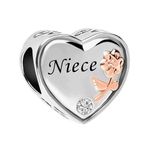 ZakiaHo Niece I Love You Rose Gold Heart Charms for Bracelets Birthday Christmas Womens Silver Charms with Clear Crystal Charm Bead Compatible with Pandora Bracelets Necklace