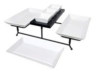 The Most Versatile 3 Tier Serving Tray. Collapsible Metal Stand with 3 Plates & 3 Bowls on Black Wood Base. Tiered Tray Party Food Server Display for appetizers, Cupcakes, Fruit, Cheese, Desserts.