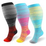 TRIITECH 3 Pair Plus Size Compression Socks for Women and Men,20-30mmHg Wide Calf Knee High Compression Stockings