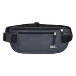 RFID Blocking Money Belt for Men Women, Slim Fanny Pack for Travel，Running,Conceal Waist Wallet for Passport Holder,Phone,Cash(Black Dark Grey)