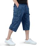 EKLENTSON Mens Cargo Shorts Calssic 3/4 Capri Pants Below Knee Long Shorts Relaxed Fit Casual Shorts with Pocket Work Shorts Bluish Grey 38