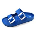 Asverd Kids Sandals Arch Support Double Buckle Boy Slides Sandal Teenager Adjustable EVA Girl Flat Footbed Sandal Comfort Child Summer Slippers Youth Summer Shoes Size 3-3.5 Big Kid/Blue