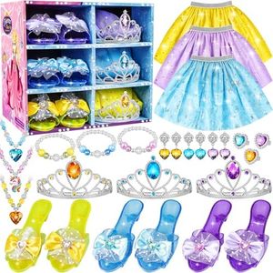 Princess Jewelry Boutique Dress Up & Elegant Shoe, Role Play Fashion Accessories of Crowns, Skirts, Necklaces, Bracelets, Rings, Gift Toys for Age 3 4 5 6 Year Old Girls Kids Toddlers Party Favors