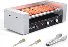 GarveeTech Hot Dog Roller - 12 Hot Dog Capacity, 5 Rollers, 750W, Stainless Steel with Cover, Dual Temp Control, Led Light, Detachable Drip Tray.