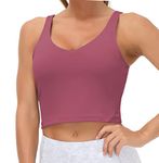 Wjustforu Women Sports Bra Yoga Tank Longline Padded Workout Crop Tank Top Fitness Workout Running Top (Medium, Rose Red)