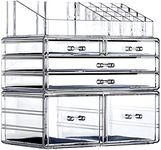 Cq acrylic Clear Makeup Storage Organizer Drawers Skin Care Large Cosmetic Display Cases Stackable Storage Box With 6 Drawers For Dresser,Set of 3