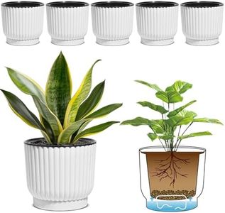 T4U Plastic Self Watering Planter, 6 Inch Long Term Water Storage Plant Pot/Macaron-Colored Flower Pots Outdoor Indoor Yard Garden Home Decoration, Large Size - Set of 6,White