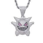 Gengar Silver Iced Out Cubic Zirconia Hip Hop Pendant Necklace for Fans Classic Collection