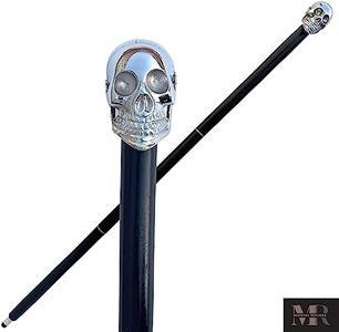 (Skull Walking Cane) - Special SALE - 90cm Walking Stick Silver-Tone Brass Plated Handle & Wood Walking Stick - Decorative Walking Cane for Men & Women