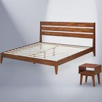 Premium Acacia Emery Bed Frames + Sturdy Nightstand/Affordable 2-Piece Bedroom Set Solid Wood Platform Bed Frame with High Headboard, No Squeak Construction, Easy Assembly, in One Box, King, Walnut