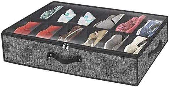 Under Bed Shoe Storage Organizer Fits 12 Pairs- Underbed Shoe Container Solution Shoes Box Bins with Clear Window for Sneakers,High Heels,Flip Flop(Black)