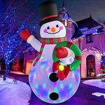 Danxilu 8 FT Christmas Inflatable Snowman with Colorful Rotating Led Lights Outdoor Yard Decorations, Blow up Snowman with Wreath and Cheerful Waving Xmas Decor for Garden Lawn Porch Holiday Party