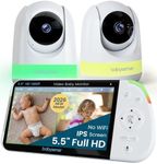 Babysense Full HD 5.5" Split Screen Baby Monitor with 2 Cameras, 6-Color Night Light, White Noise, Sound & Light Machine, 20-Hour Battery, Hack-Proof Non-WiFi Secure Connection