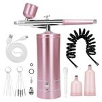 Airbrush Kit Air Brush Kit with Air Compressor Nail Charms Wireless Air Brush for Barber, Nail Art,Makeup, Model Painting (Pink - with Extension Tube)