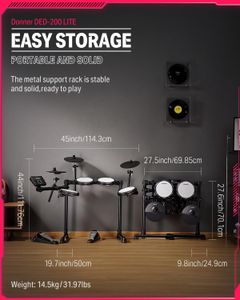 Donner DED-200 Lite Electronic Drum Kit – 450 Sounds, USB MIDI, Mesh Pads, Headphones, Sticks, 40 Lessons