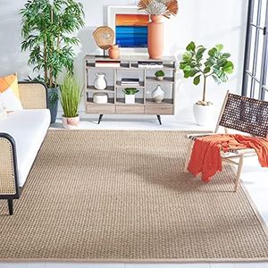 SAFAVIEH Natural Fiber Collection Area Rug - 9' x 12', Natural & Beige, Border Basketweave Seagrass Design, Easy Care, Ideal for High Traffic Areas in Living Room, Bedroom (NF114A)