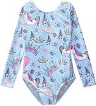 HOZIY Long Sleeve Leotards for Girls Gymnastics Castle Light Sky Blue Unicorn Dress Diamond Size 5-6 Years Old 5t Dance Sparkle Stars Crown