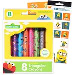 Sesame Street Elmo Ultimate Triangular Crayon Set for Toddlers Kids Bundle - 8 Anti-Roll Crayons with Assorted Reward Stickers, (Party Supplies)