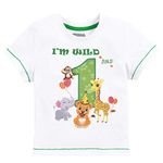 WAWSAM Baby Boy 1st Birthday T-Shirt I’m Wild One 1 Jungle Animals Birthday Top Tee One Year Old Jungle Birthday Party 100% Cotton Printed Short Sleeve T Shirt Gift(White, 80, 1_Year)