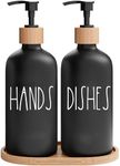 Brighter Barns Hand and Dish Soap Dispenser for Kitchen Sink by - Farmhouse Kitchen Soap Dispenser Set with Tray - Glass Soap Dispenser - Modern Boho Farmhouse Kitchen Decor (Black)