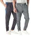 TEX2FIT 2-Pack Men's Active Fleece Joggers with Side Pockets, Jogging Pants (2pcs Set) (Light Grey Heather 2 / Charcoal Heather, X-Large)