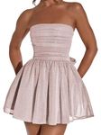 Hoepoly Strapless Short Homecoming Dress for Teens Sprakly Glitter Tulle Mini Prom Party Cocktail Gowns with Bow Back, Dusty Pink, 16