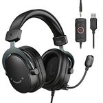 FIFINE Gaming Headset for PC, USB Streaming Headset with 3.5mm Headphones Jack, Detachable Microphone, 7.1 Surround Sound for PS4 PS5, Over-Ear Black Headphone-H9