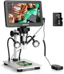 7" LCD Digital Microscope 1200X for Adults,12MP 1080P Solding USB Microscope with 10 LED Lights-Ideal for Coin Collectors Electronics Enthusiasts, Windows/Mac OS Compatible,PC View, 32GB