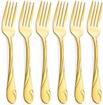 Gold Dinner Fork Set, Seeshine 7.8-inch(19.8cm) Stainless Steel Shiny Gold Metal Table Fork, 6 Pieces Kitchen Forks Silverware, Set of 6