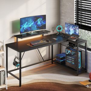 Bestier L-Shaped Gaming Desk with RGB Lighting – Corner Computer Table