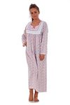 Bay eCom UK Women Nightwear Floral Print 100% Cotton Long Sleeve Long Nightdress M to XXXL Pink