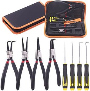 Keadic 8 Pcs 7-Inch Snap Ring Pliers with Hook Set Includes Straight/Bent/Jaw/Tips C-Clip and Precision Removal Hook, Internal/External Circlip Oil Seal Snap Ring Pliers Set Ki