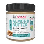 Jus' Amazin Crunchy Almond Butter - Unsweetened (200 g) | 25% Protein | Only Pure Whole Almonds | Zero Additives / Chemicals | Vegan Butter | Plant Based, Dairy Free, Keto | Clean Nutrition, 0% Chemicals