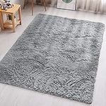 Aspire Homeware Rugs Living Room - Grey Area Rugs for Bedroom Anti Slip - Super Soft Fluffy Large Shaggy Rug Thick Pile Non Shedding, 80cm x 150 cm